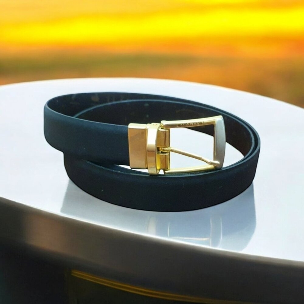 PIERRE CARDIN Belt Black/Brown  Cowhide Leather/Brass Buckle Size 42/105